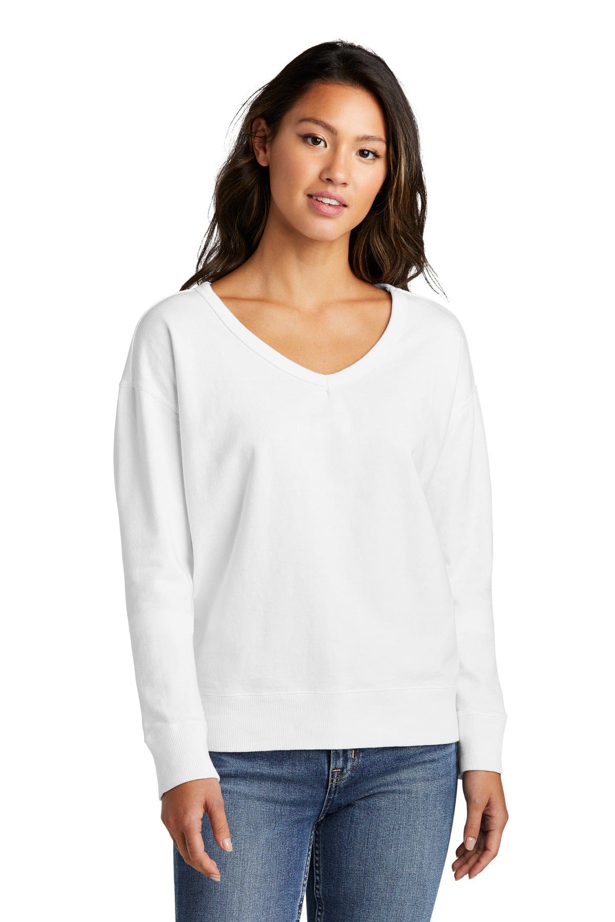 Port & Company LPC098V Ladies Beach Wash Garment-Dyed V-Neck Sweatshirt in White