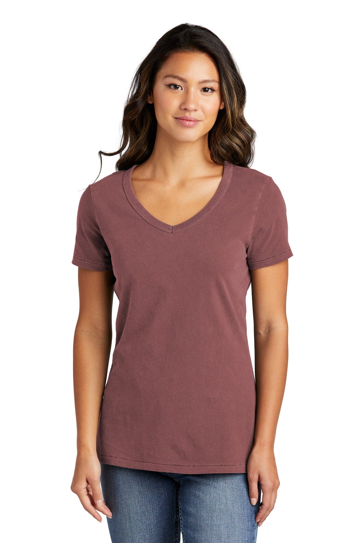 Port & Company LPC099V Ladies Beach Wash Garment-Dyed V-Neck Tee in Nostalgia Rose