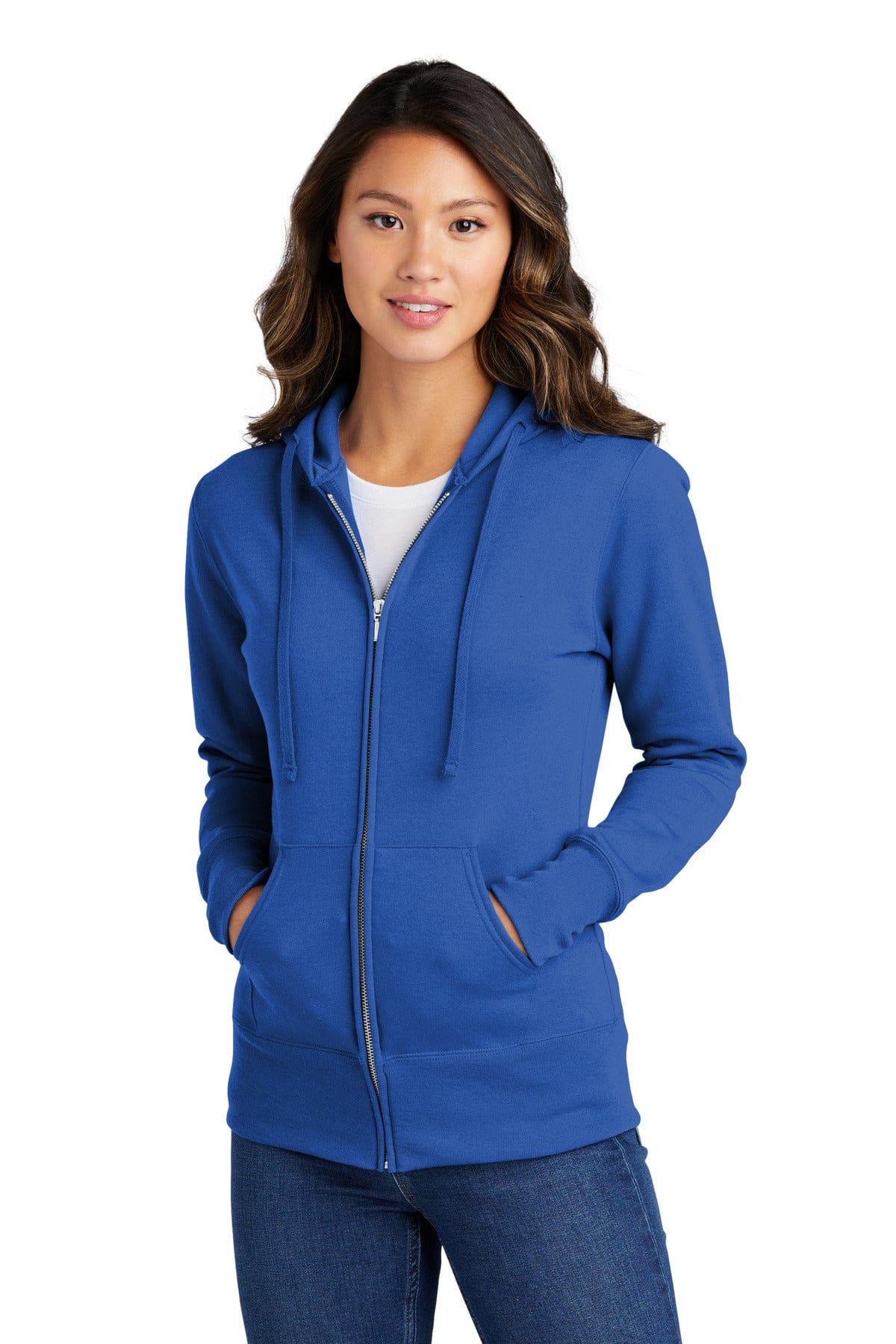 Port & Company Ladies Core Fleece Full-Zip Hooded Sweatshirt. LPC78ZH, Basic Colors in Royal