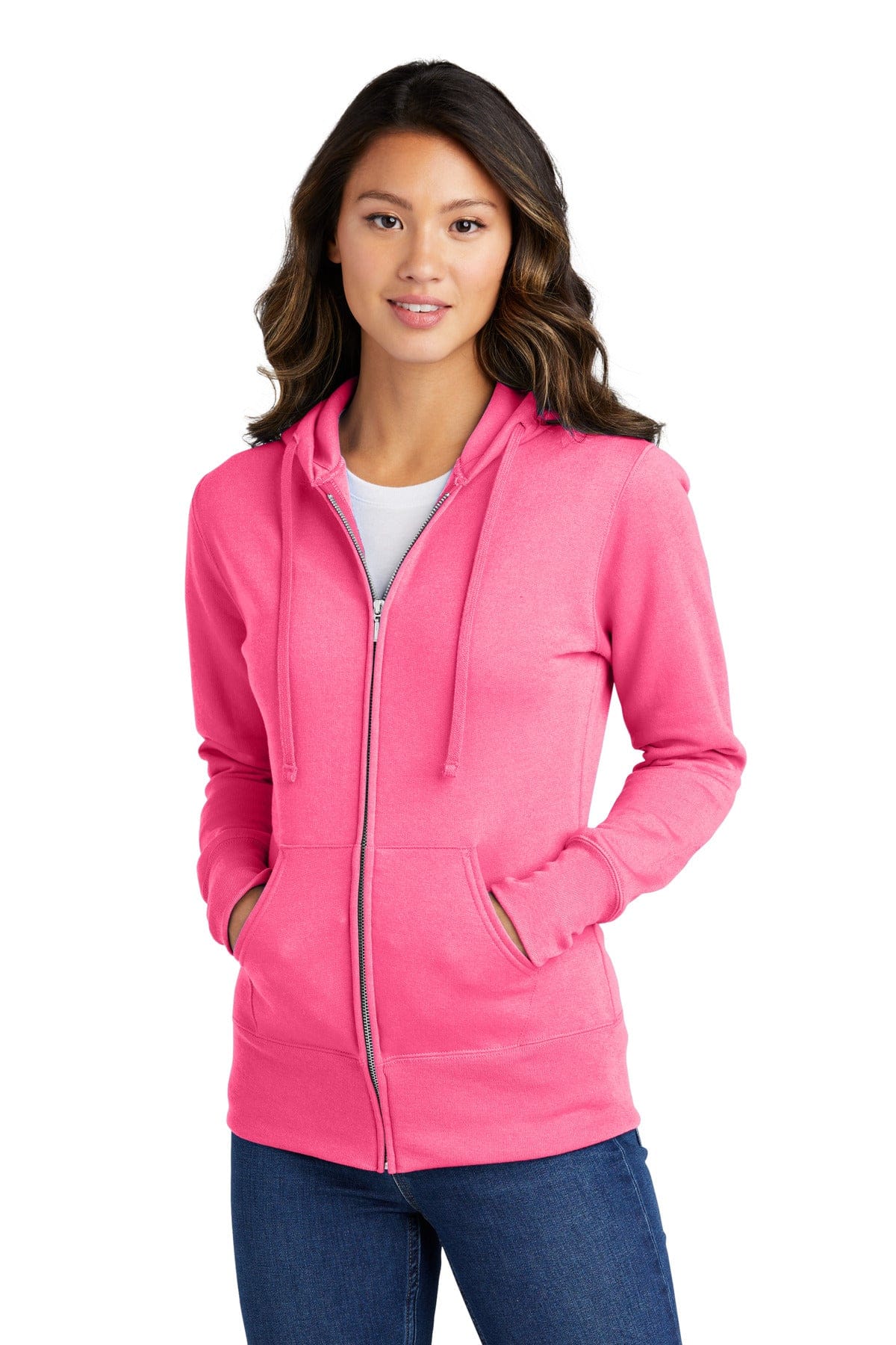Port & Company Sweatshirts/Fleece XS / Neon Pink Port & Company Ladies Core Fleece Full-Zip Hooded Sweatshirt. LPC78ZH