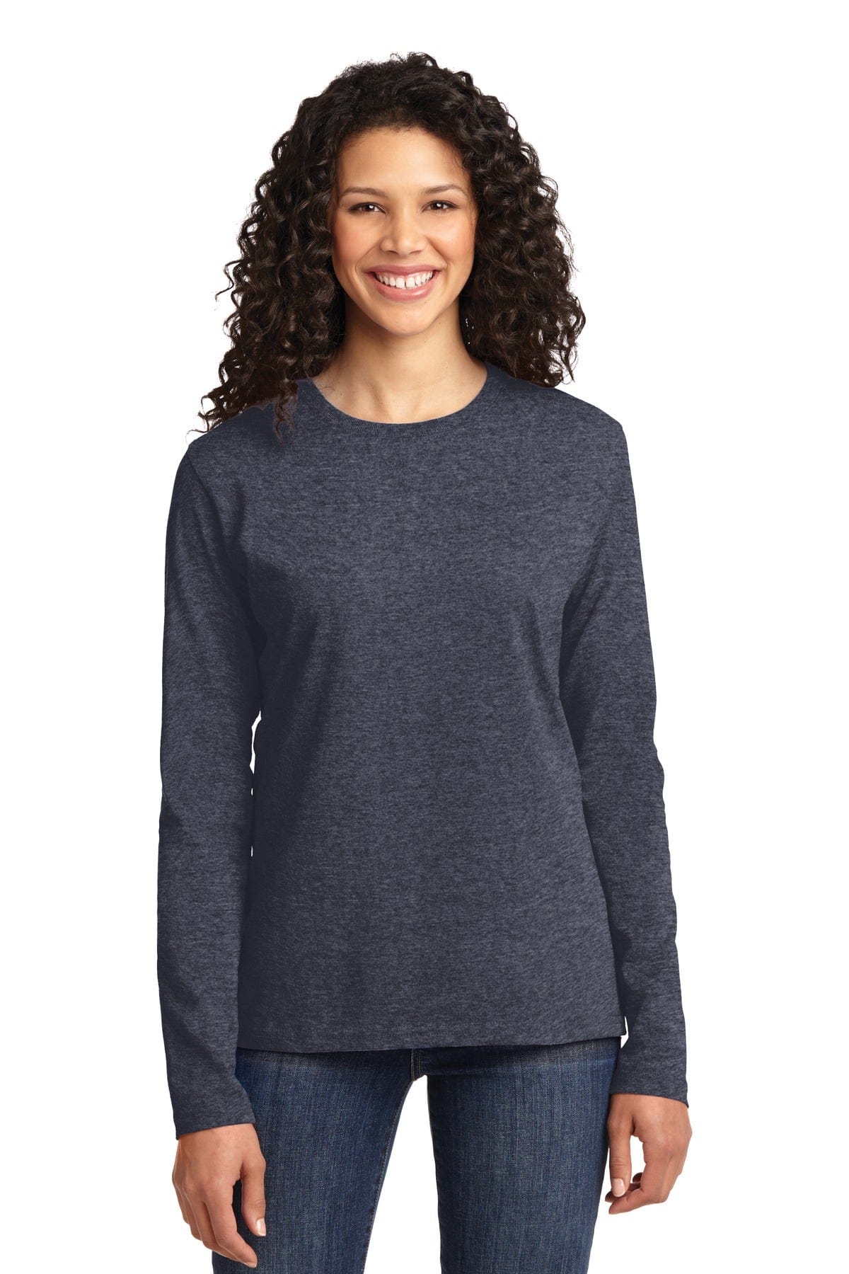 Port & Company Ladies Long Sleeve Core Cotton Tee. LPC54LS, Traditional Colors in Heather Navy