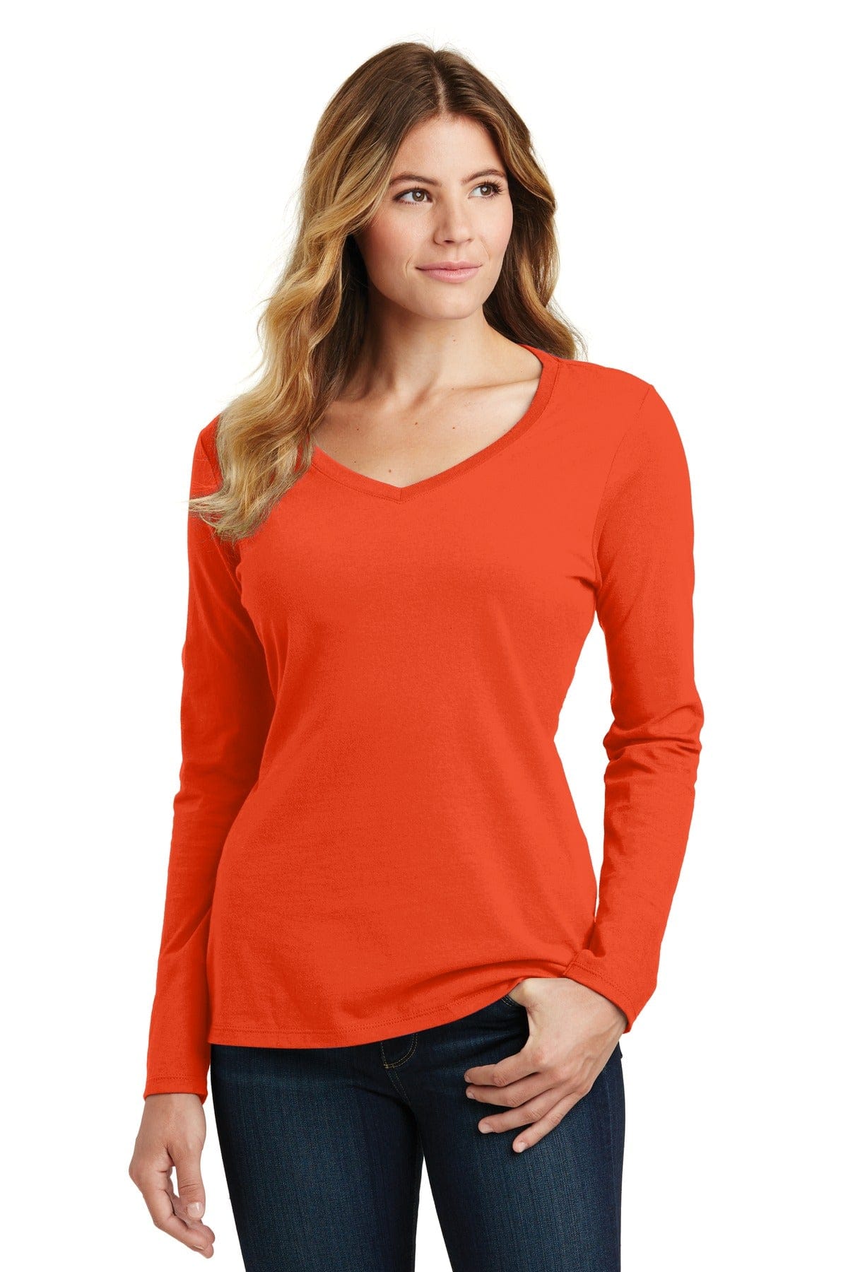Port & Company T-Shirts XS / Orange Port & Company Ladies Long Sleeve Fan Favorite V-Neck Tee. LPC450VLS