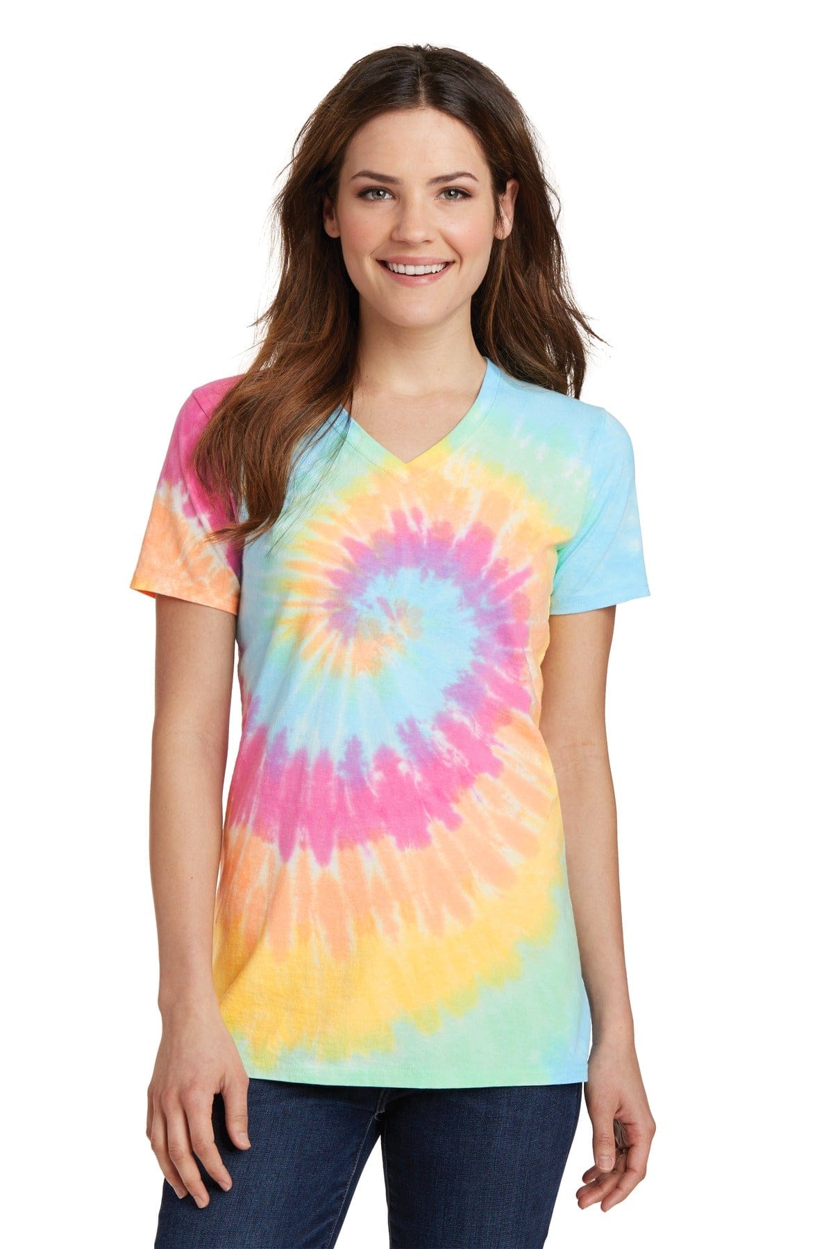 Port & Company T-Shirts XS / Pastel Rainbow Port & Company Ladies Tie-Dye V-Neck Tee. LPC147V