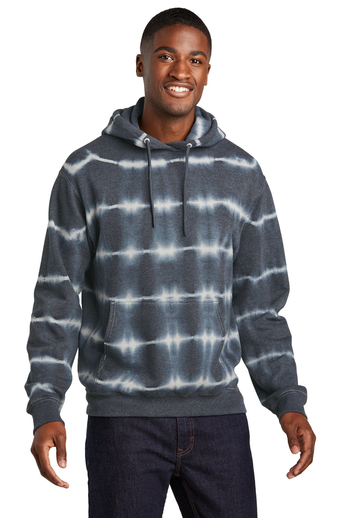 Port & Company PC143L Allover Stripe Tie-Dye Fleece in Graphite/ Light Grey