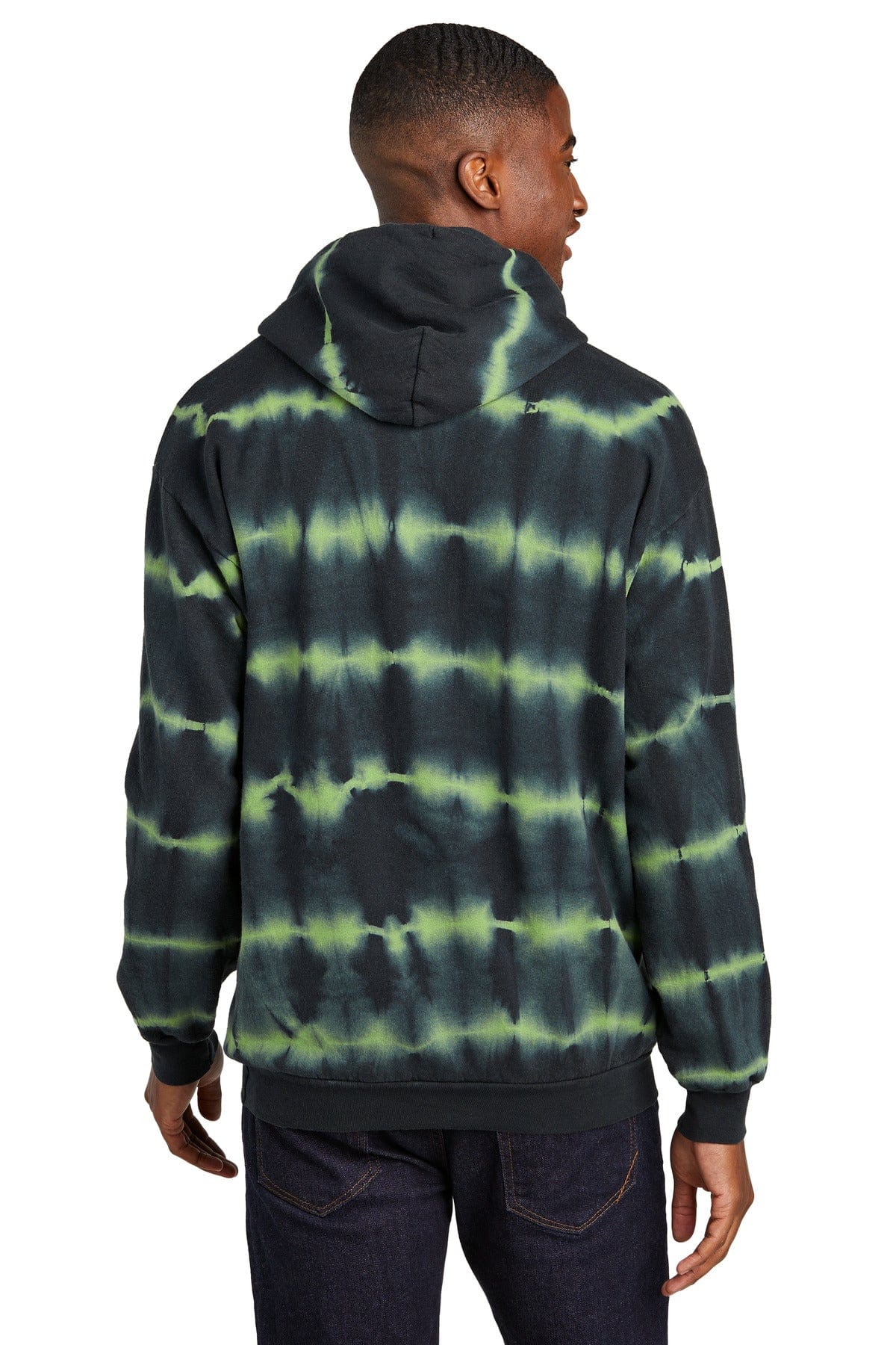 Port & Company PC143L Allover Stripe Tie-Dye Fleece in Green Tea/ Black