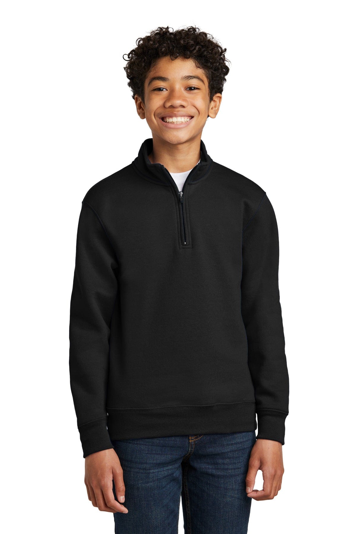 Port & Company PC78YQ Youth Core Fleece 1/4-Zip Pullover Sweatshirt in Jet Black