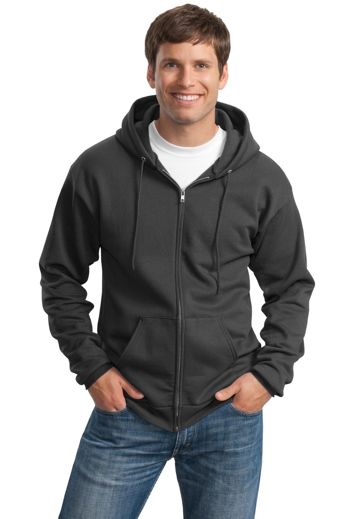Port & Company Tall LT / Charcoal Port & Company Tall Essential Fleece Full-Zip Hooded Sweatshirt. PC90ZHT