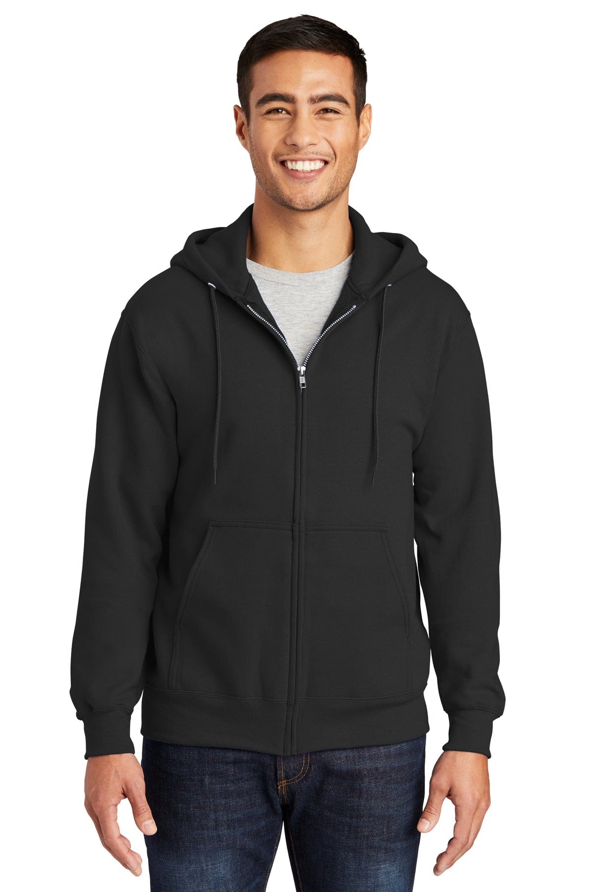 Port & Company Tall LT / Jet Black Port & Company Tall Essential Fleece Full-Zip Hooded Sweatshirt. PC90ZHT