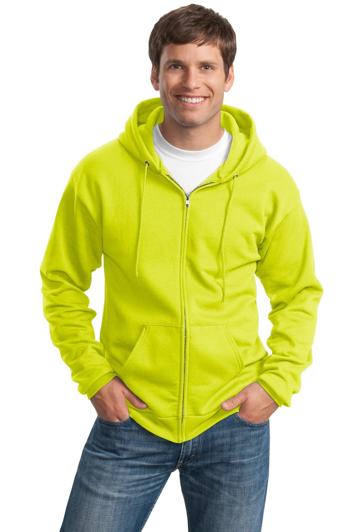 Port & Company Tall LT / Safety Green Port & Company Tall Essential Fleece Full-Zip Hooded Sweatshirt. PC90ZHT