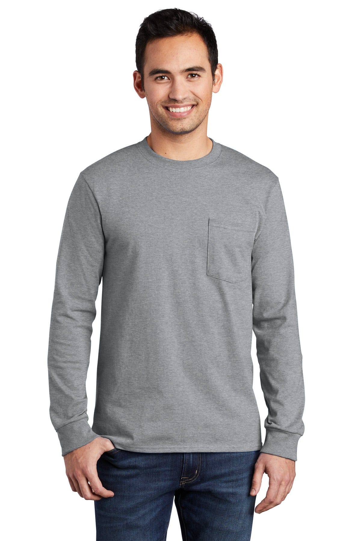Port & Company T-Shirts LT / Athletic Heather Port & Company Tall Long Sleeve Essential Pocket Tee. PC61LSPT