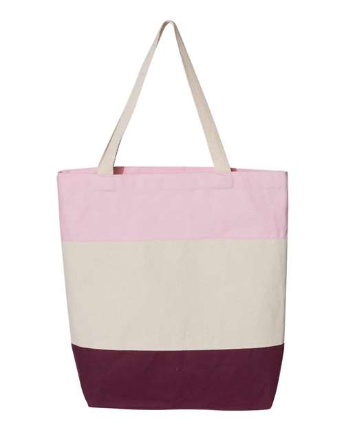 Q-Tees Q125900-11L Tri-Color Tote in Maroon/ Natural/ Light Pink