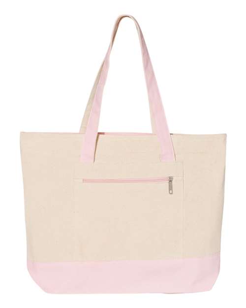 Q-Tees Q1300-19L Zippered Tote in Natural/ Light Pink