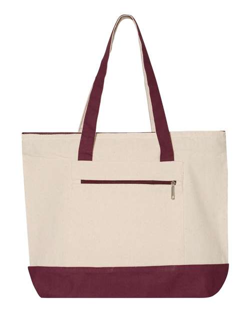 Q-Tees Q1300-19L Zippered Tote in Natural/ Maroon