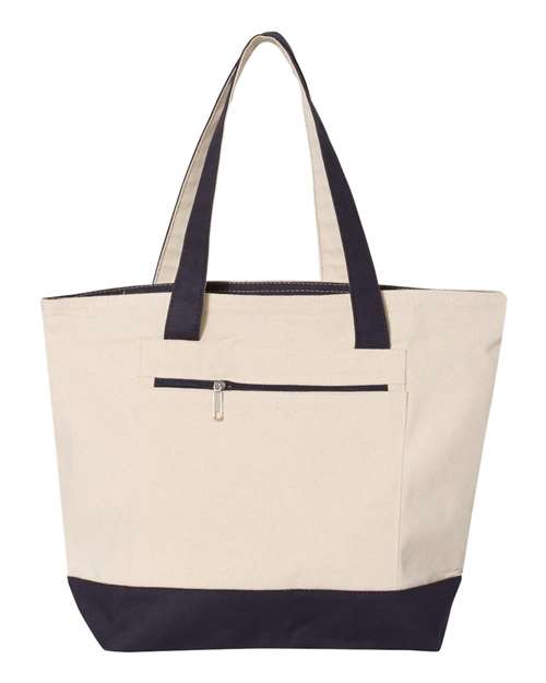 Q-Tees Q1300-19L Zippered Tote in Natural/ Navy