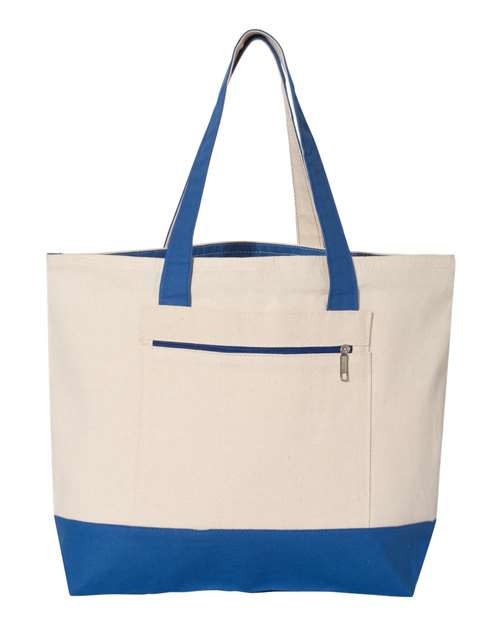 Q-Tees Q1300-19L Zippered Tote in Natural/ Royal