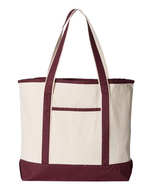 Q-Tees Q1500-34.6L Large Canvas Deluxe Tote in Natural/ Maroon