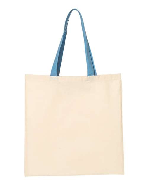 Q-Tees QTB6000-Economical Tote with Contrast-Color Handles in Natural/ Carolina Blue