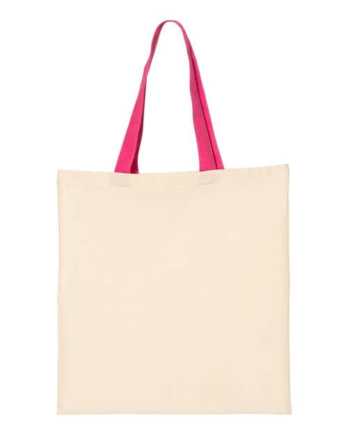 Q-Tees QTB6000-Economical Tote with Contrast-Color Handles in Natural/ Hot Pink