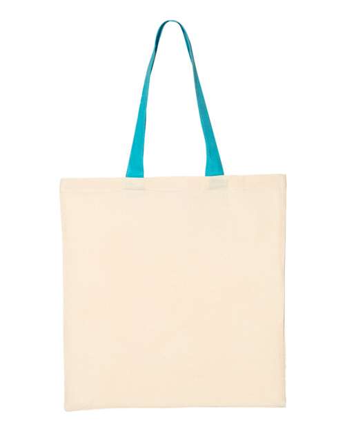 Q-Tees QTB6000-Economical Tote with Contrast-Color Handles in Natural/ Turquoise