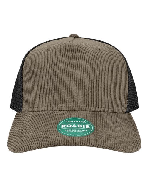 ROADIE-Five-Panel Adjustable Cap in Dark Grey Corduroy/ Black