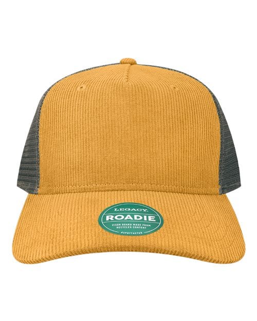 ROADIE-Five-Panel Adjustable Cap in Mustard Corduroy/ Dark Grey