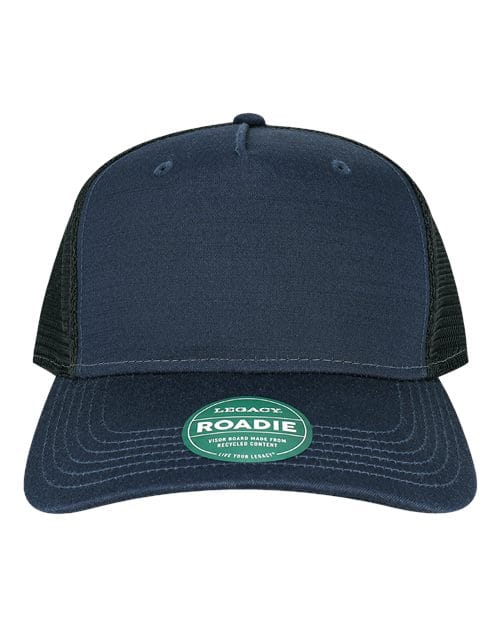 ROADIE-Five-Panel Adjustable Cap in Navy Slub/ Black