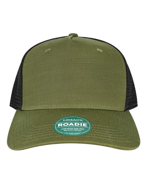ROADIE-Five-Panel Adjustable Cap in Olive Slub/ Black