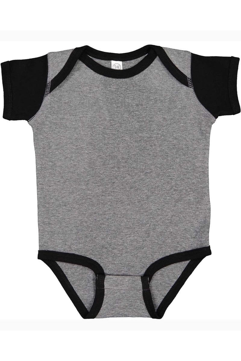 Rabbit Skins 4400 Infant Baby Rib Bodysuit, Basic Colors in Granite Hth/ Blk