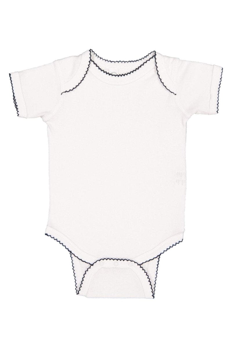 Rabbit Skins 4400 Infant Baby Rib Bodysuit, Basic Colors in White/ Navy Pico
