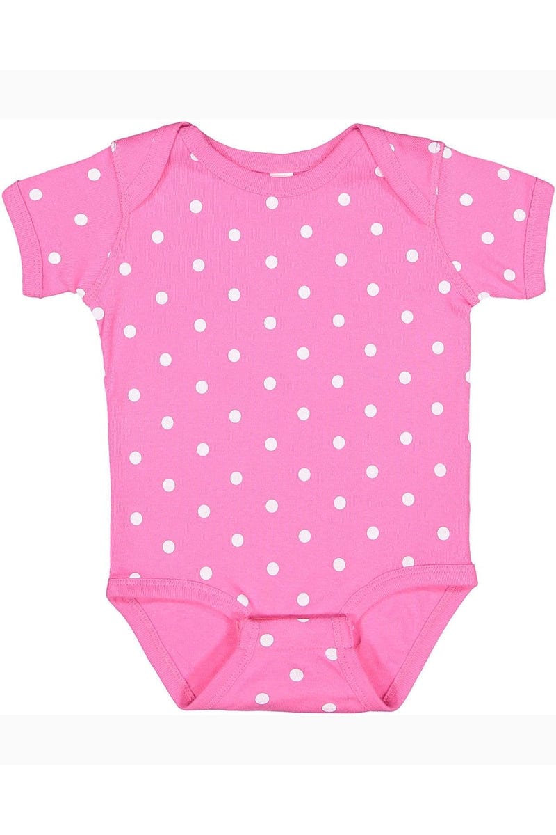 Rabbit Skins 4400 Infant Baby Rib Bodysuit, Extended Colors in Rspbrry/ Wht Dot