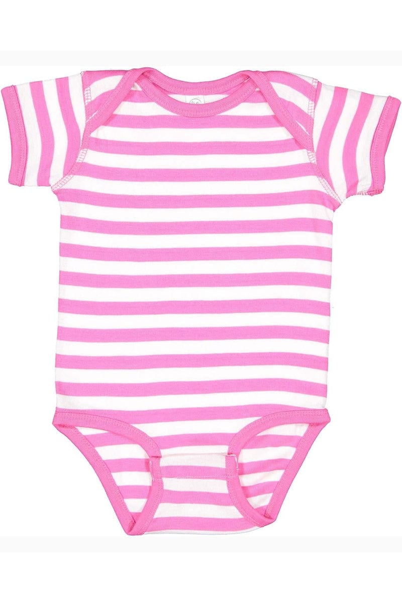 Rabbit Skins 4400 Infant Baby Rib Bodysuit, Extended Colors in Rspbrry/ Wh Strp