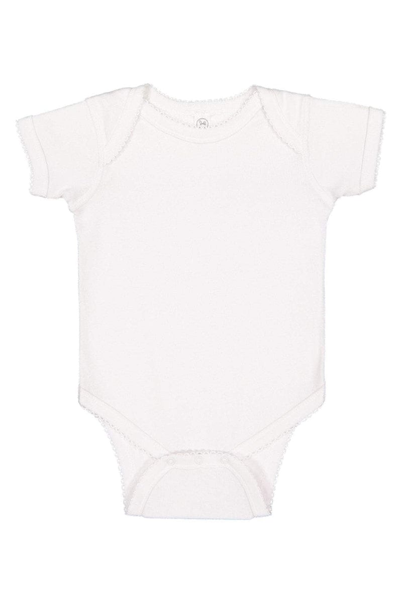 Rabbit Skins 4400 Infant Baby Rib Bodysuit, Extended Colors in Wht/ Wht Picot
