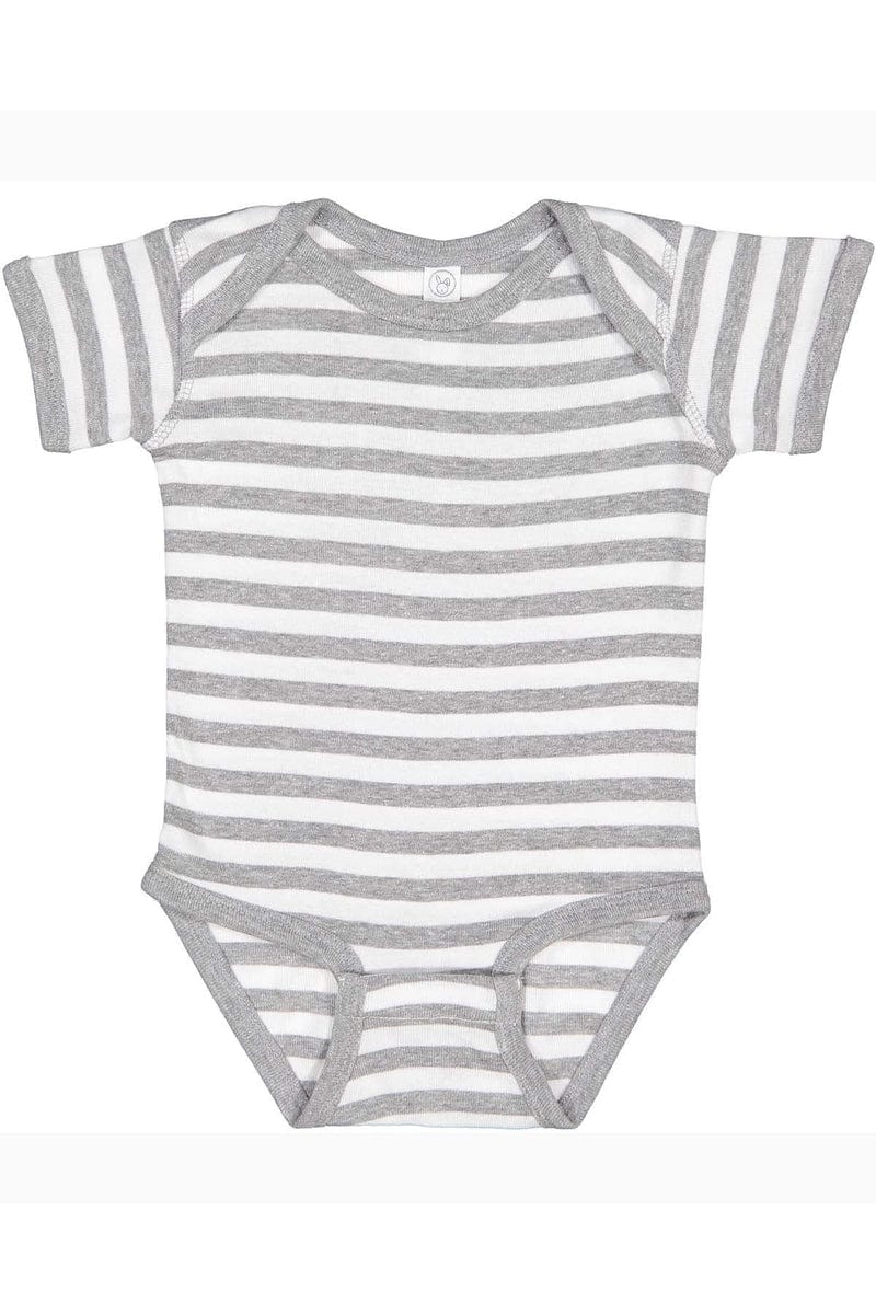 Rabbit Skins 4400 Infant Baby Rib Bodysuit, Extended Colors in Heather/ Wht Str