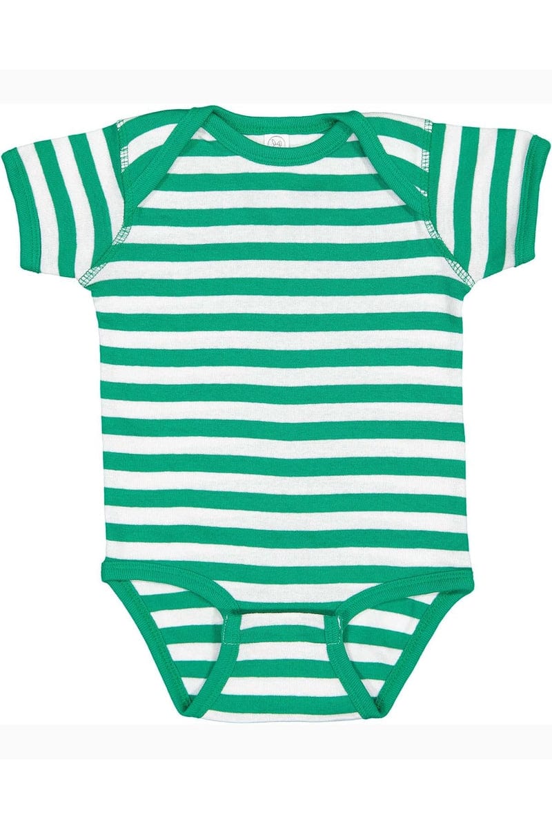 Rabbit Skins 4400 Infant Baby Rib Bodysuit, Extended Colors in Kelly/ White Str