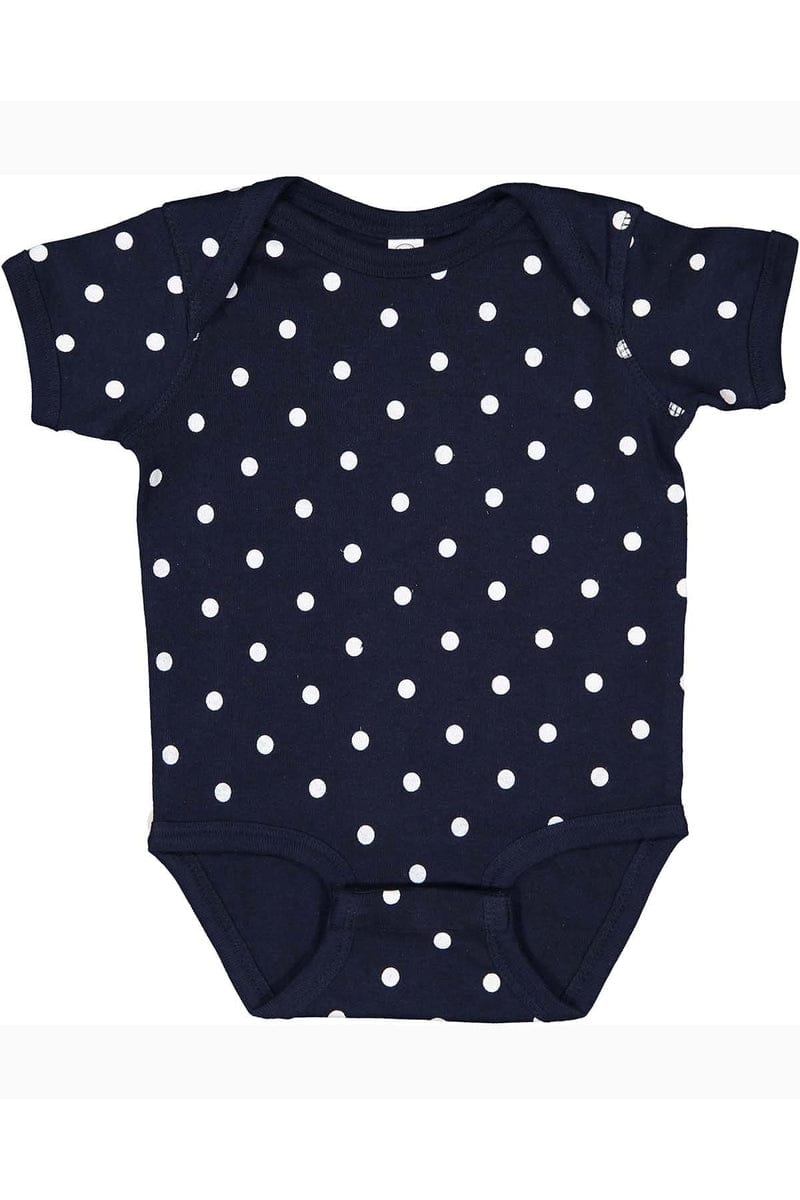 Rabbit Skins 4400 Infant Baby Rib Bodysuit, Extended Colors in Navy/ White Dot