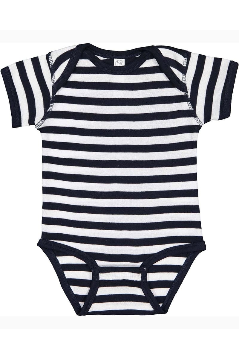Rabbit Skins 4400 Infant Baby Rib Bodysuit, Extended Colors in Navy/ Wht Strpe