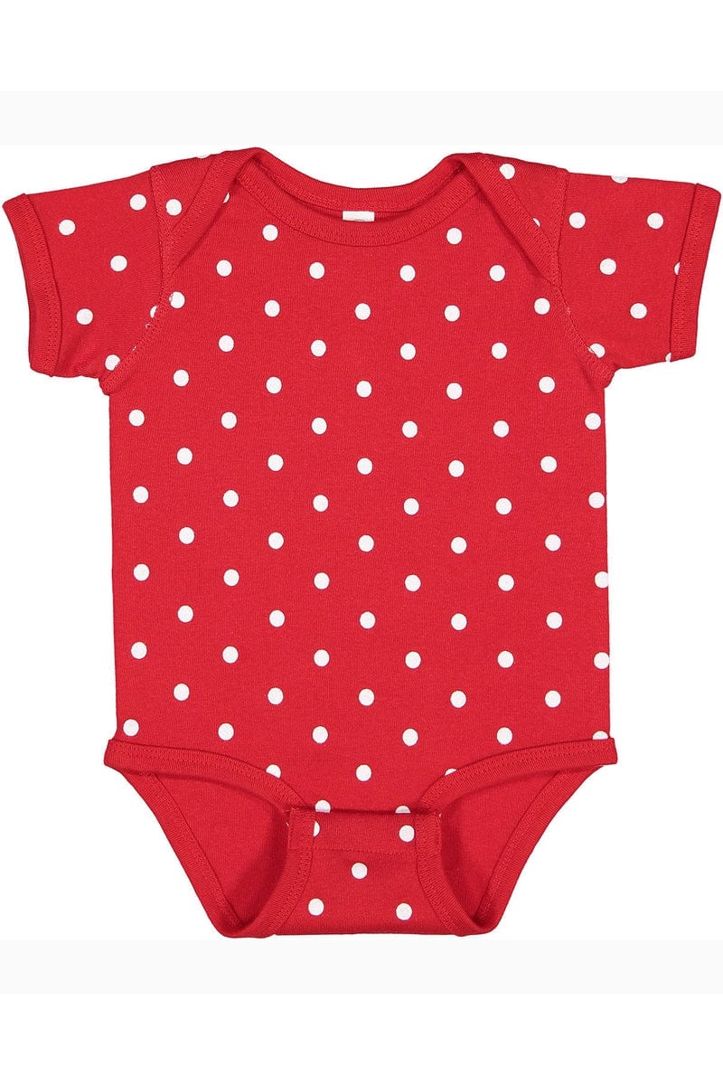 Rabbit Skins 4400 Infant Baby Rib Bodysuit, Extended Colors in Red/ White Dot
