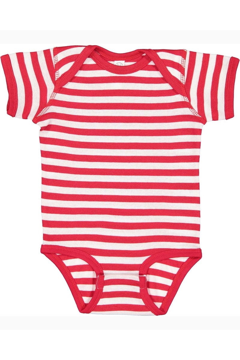 Rabbit Skins 4400 Infant Baby Rib Bodysuit, Extended Colors in Red/ Wht Stripe