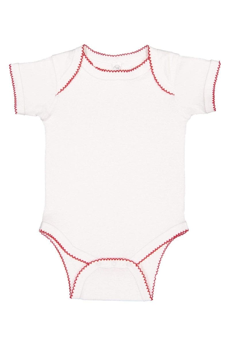 Rabbit Skins 4400 Infant Baby Rib Bodysuit, Extended Colors in White/ Red Picot