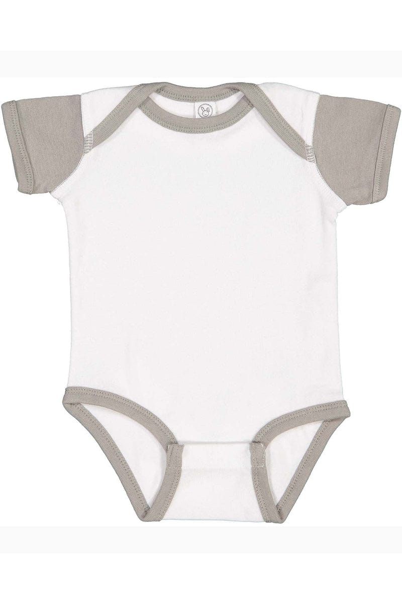 Rabbit Skins 4400 Infant Baby Rib Bodysuit, Extended Colors in White/ Titanium