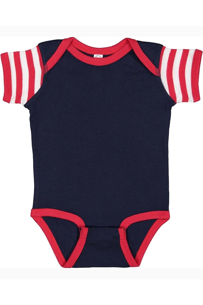 Rabbit Skins 4400 Infant Baby Rib Bodysuit, Traditional Colors in Nv/ Rd/ Rd Wh St