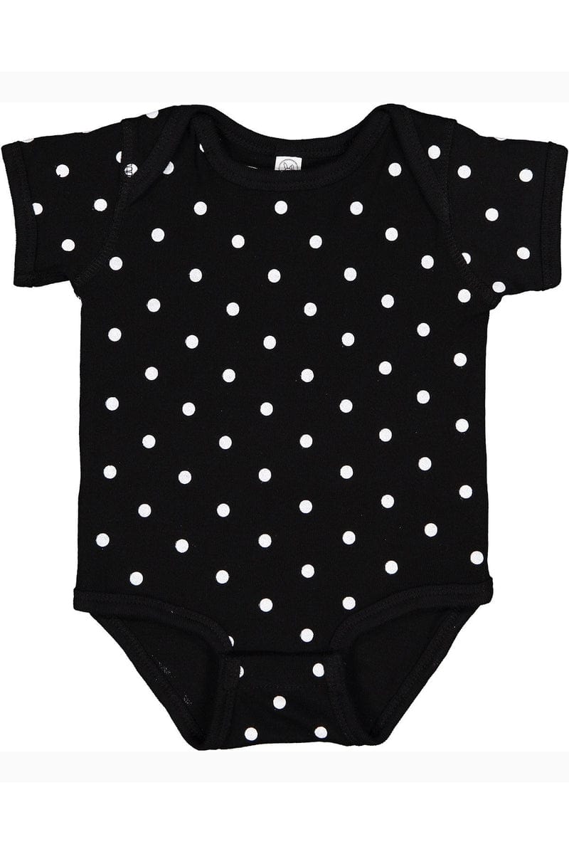 Rabbit Skins 4400 Infant Baby Rib Bodysuit, Traditional Colors in Black/ White Dot