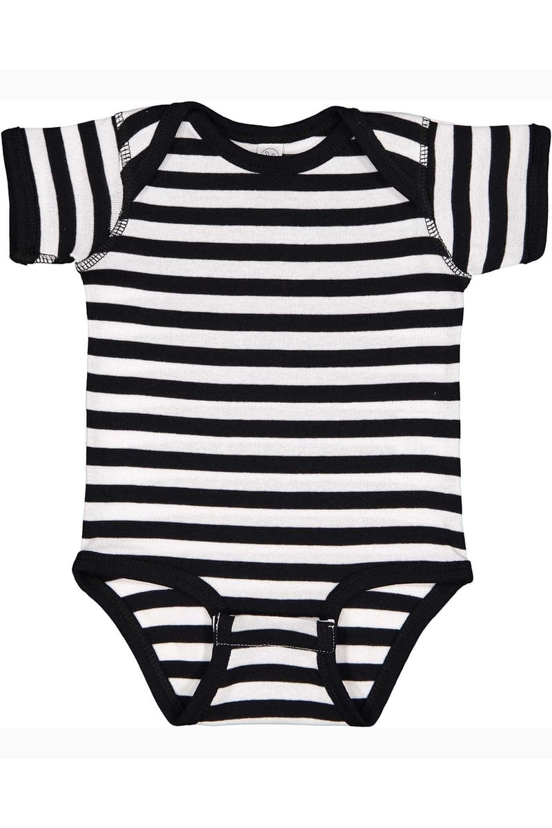 Rabbit Skins 4400 Infant Baby Rib Bodysuit, Traditional Colors in Black/ White Str
