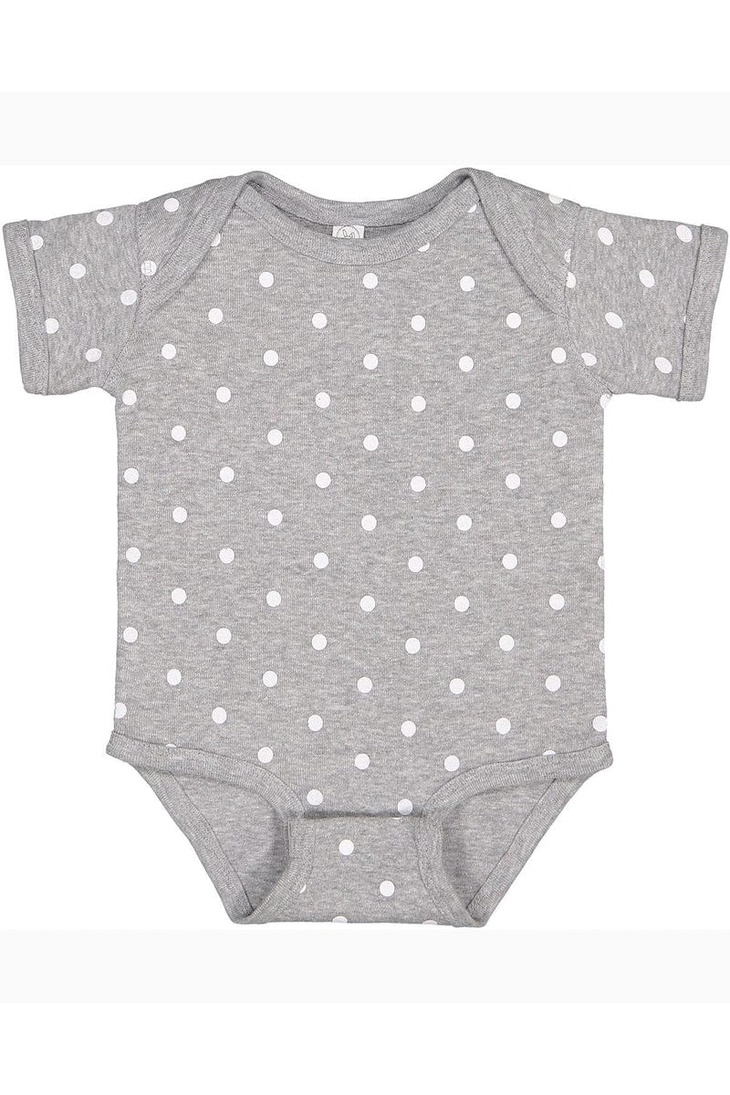 Rabbit Skins 4400 Infant Baby Rib Bodysuit, Traditional Colors in Heather/ Wht Dot