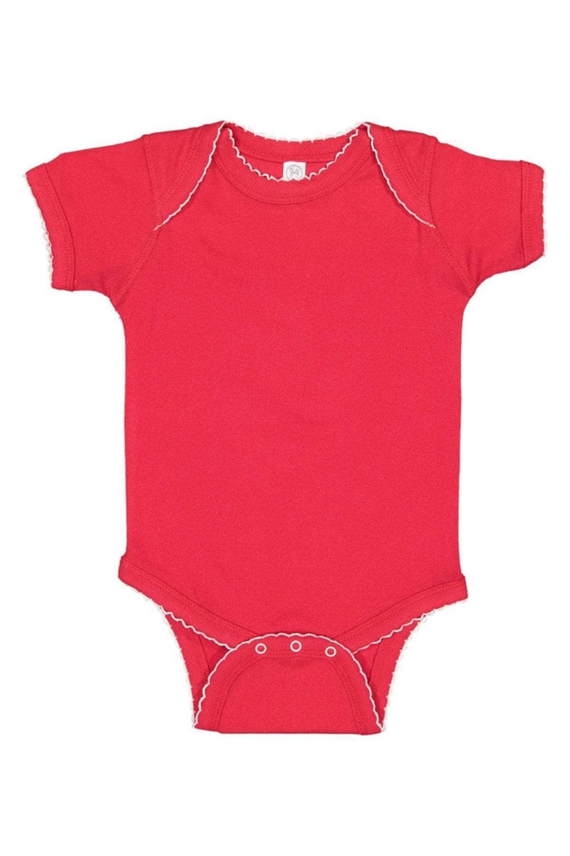 Rabbit Skins 4400 Infant Baby Rib Bodysuit, Traditional Colors in Red/ White Picot