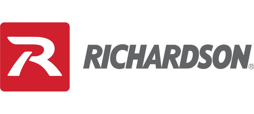 Richardson logo with a red square and white 'R' on a white background