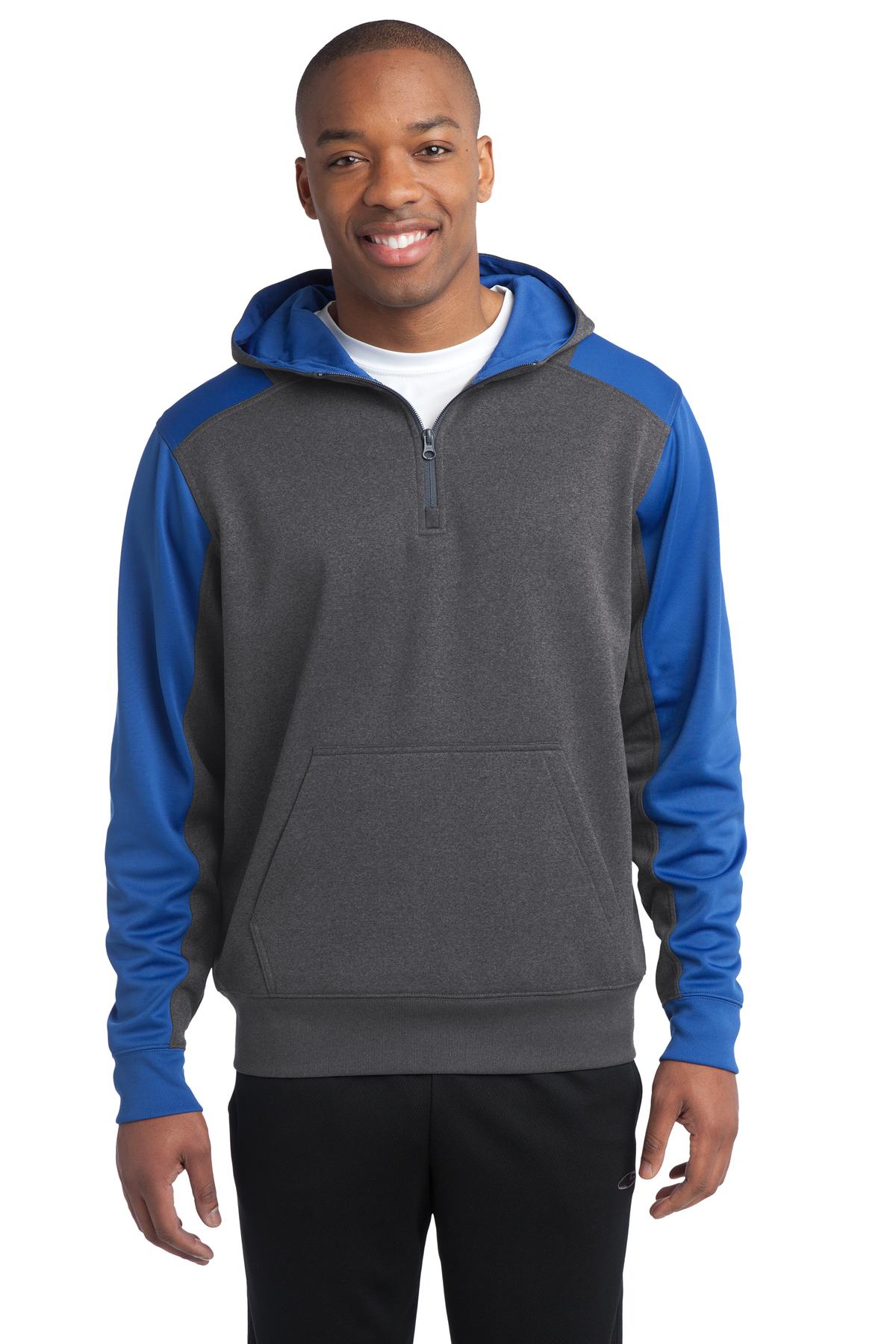 Sport-Tek ST249: Tech Fleece Colorblock 1/4-Zip Hooded Sweatshirt