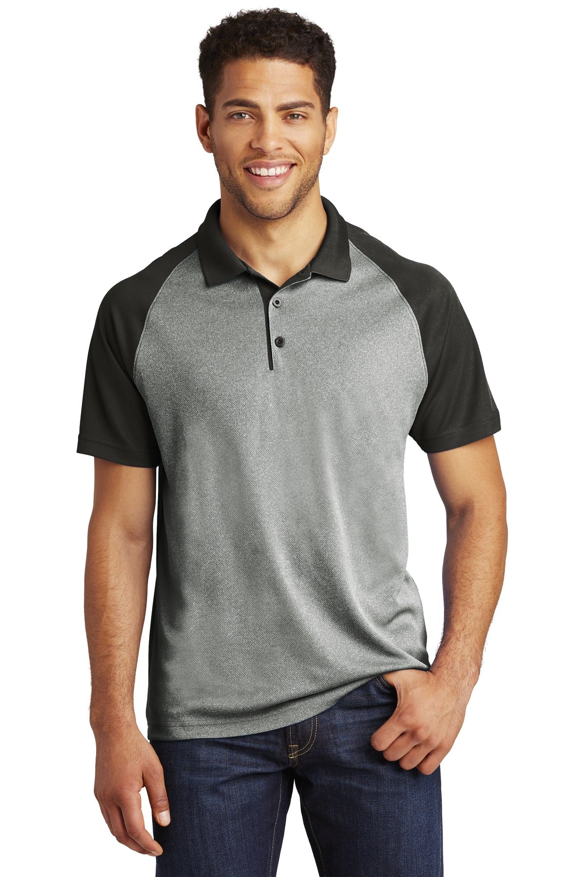Sport-Tek ST641: PosiCharge  RacerMesh Raglan Heather Block Polo
