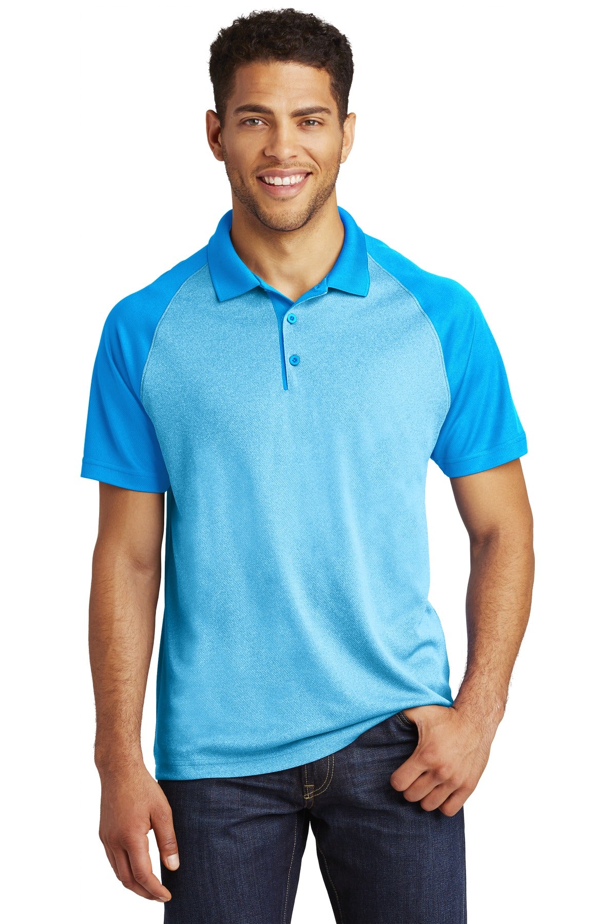 Sport-Tek ST641: PosiCharge  RacerMesh Raglan Heather Block Polo