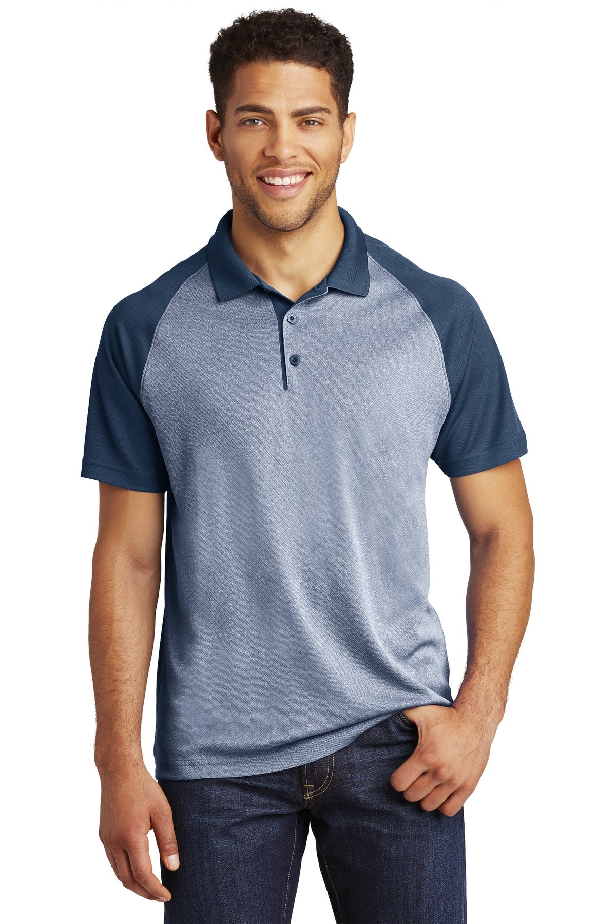 Sport-Tek ST641: PosiCharge  RacerMesh Raglan Heather Block Polo